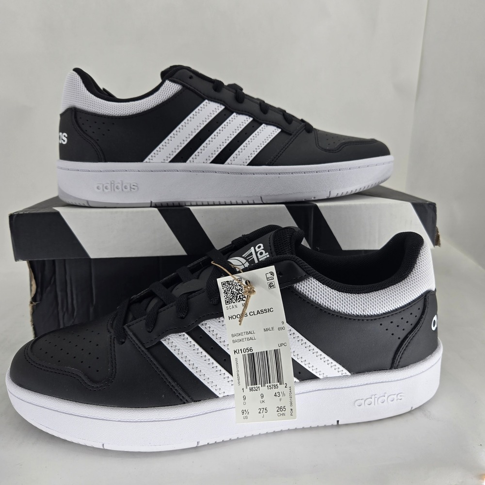 Adidas Hoops Classic Mens 9.5 Sneakers Black White KI1056 Low Top Shoes
